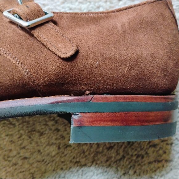 Meermin Men's Brown Rapello Suede Double Monk Strap Shoes Size 8.5 - Picture 7 of 10